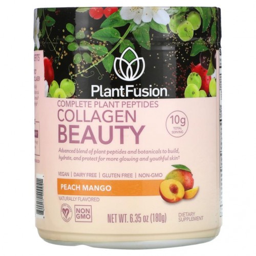 PlantFusion, 완전한 식물 펩타이드, 콜라겐 뷰티, 복숭아 망고, 180g(6.35oz)