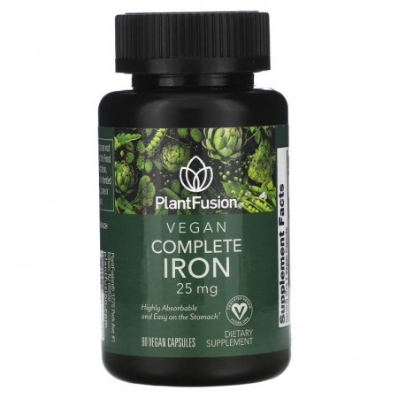 PlantFusion, 비건 컴플리트 아이런, 25mg, 비건 캡슐 90정