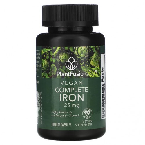 PlantFusion, 비건 컴플리트 아이런, 25mg, 비건 캡슐 90정