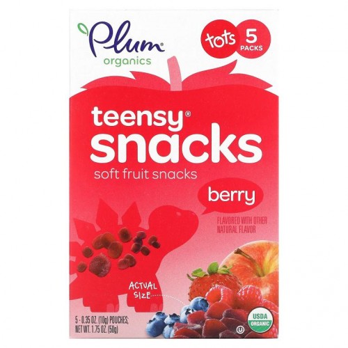 Plum Organics, 유기농 , 틴지 후르츠, 베리, 12개월 이후, 5 팩, 개당 .35 온즈 (10 g)