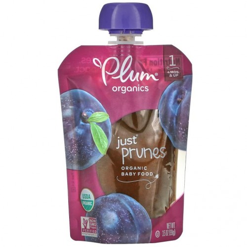 Plum Organics, 유기농 베이비 푸드, 1단계, 저스트 자두, 3.5 oz (99 g)