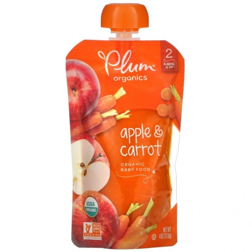 Plum Organics, 유기농 아기 식품, 2단계, 사과 및 당근, 113g(4oz)