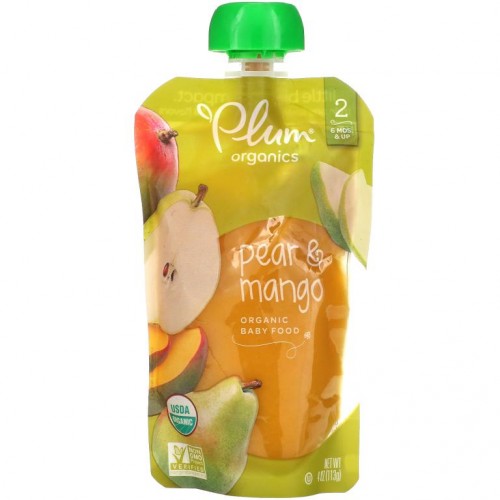 Plum Organics, 유기농 이유식, 2단계, 배 & 망고, 113g(4oz)