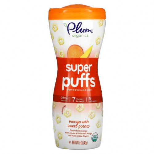 Plum Organics, Super Puffs, 유기농 곡물 시리얼 간식, 망고 & 고구마, 42g(1.5oz)