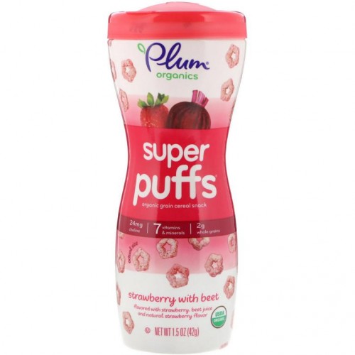 Plum Organics, Super Puffs, 유기농 곡물 시리얼 간식, 비트 & 딸기, 42g(1.5oz)