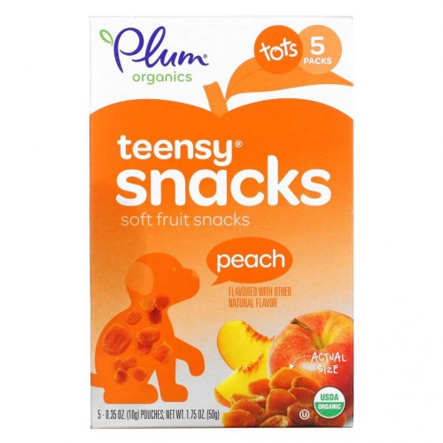 Plum Organics, Teensy 소프트 푸르츠 스낵, 유아용, 복숭아, 5팩, 팩당 10g(0.35oz)