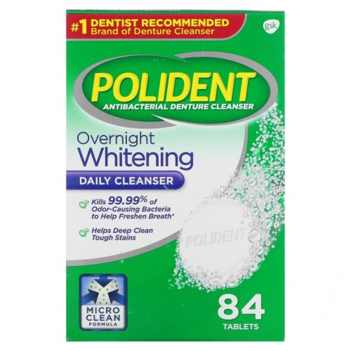 Polident, 항균 의치 클렌저, 오버나이트 미백 데일리 클렌저, 트리플 민트, 84정