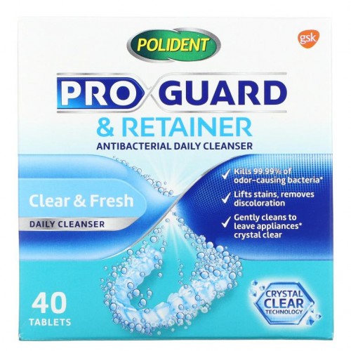 Polident, Pro Guard & Retainer, 항균 데일리 클렌저, 40정