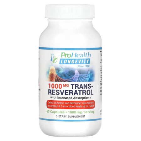 ProHealth Longevity, 트랜스-레스베라트롤, 흡수율 증대, 500mg, 캡슐 60정