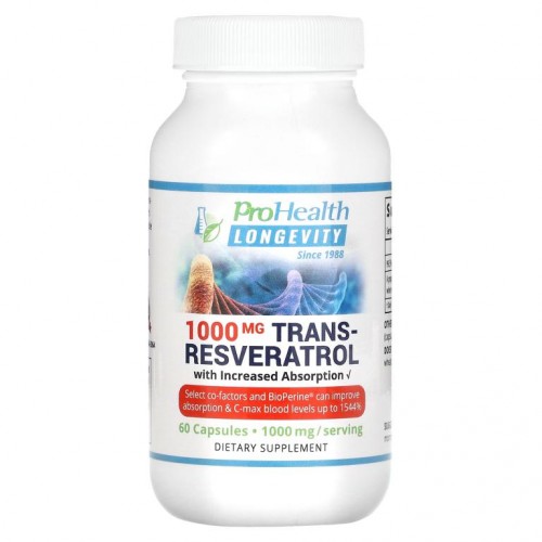 ProHealth Longevity, 트랜스-레스베라트롤, 흡수율 증대, 500mg, 캡슐 60정