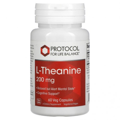 Protocol for Life Balance, L-테아닌, 200mg, 식물성 캡슐 60정