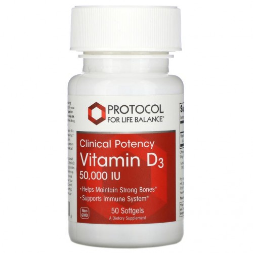 Protocol for Life Balance, Vitamin D3, Clinical Potency , 50,000 IU, 50 Softgels