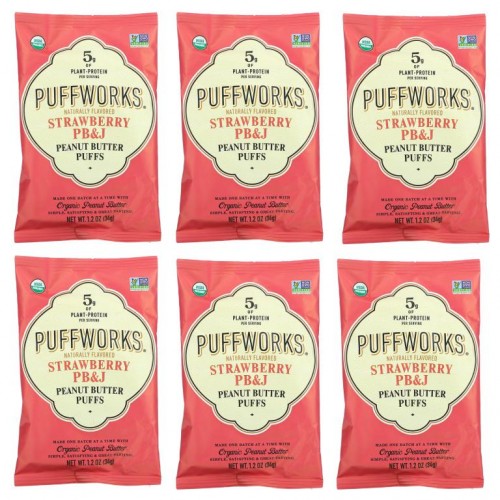 Puffworks, 피넛버터 퍼프, 딸기 피넛버터와 젤리, 6팩, 각 34g(1.2oz)