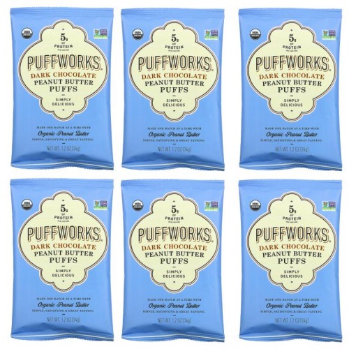 Puffworks, Peanut Butter Puffs, Dark Chocolate, 6 Pack, 1.2 oz (34 g) Each