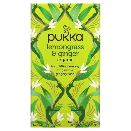 Pukka Herbs, 유기농 허브 티, 레몬그라스 및 생강, 카페인 무함유, 티백 20개입, 1.8g(0.06oz)