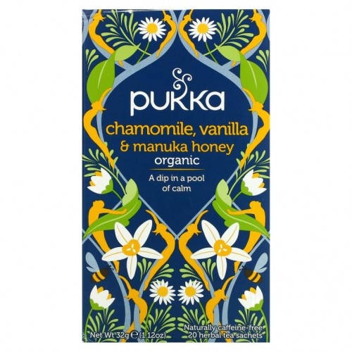 Pukka Herbs, 캐모마일, 바닐라 & 마누카 꿀 차, 카페인 무함유, 허브차 티백 20개, 32g(1.12oz)