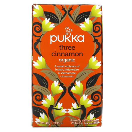 Pukka Herbs, 3가지 시나몬 함유 유기농 차, 카페인 무함유, 허브 티백 20개입, 40g(1.41oz)