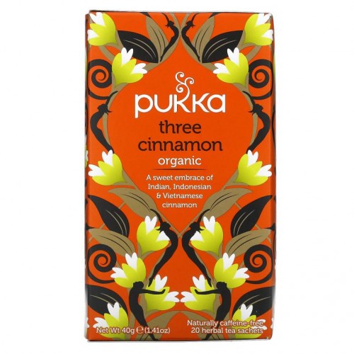 Pukka Herbs, 3가지 시나몬 함유 유기농 차, 카페인 무함유, 허브 티백 20개입, 40g(1.41oz)
