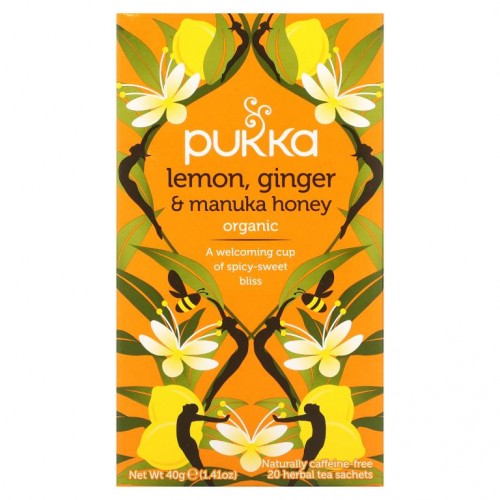 Pukka Herbs, 레몬 생강 및 마누카 꿀 차, 무카페인, 허브차 티백 20개입, 40g(1.41oz)