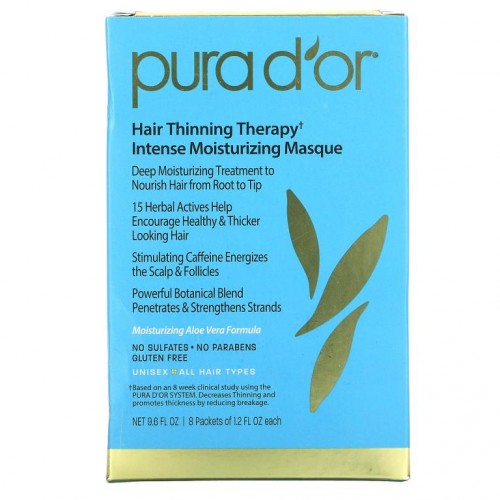 Pura D'or, 가는 모발 방지 테라피, 인텐스 모이스처라이징 마스크, 8팩, 팩당 1.2fl oz