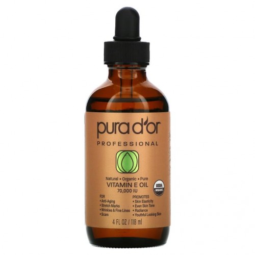 Pura D'or, 프로페셔널, 비타민E 오일, 70,000IU, 118ml(4fl oz)