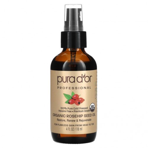 Pura D'or, Professional, 유기농 로즈힙 씨오일, 118ml(4fl oz)