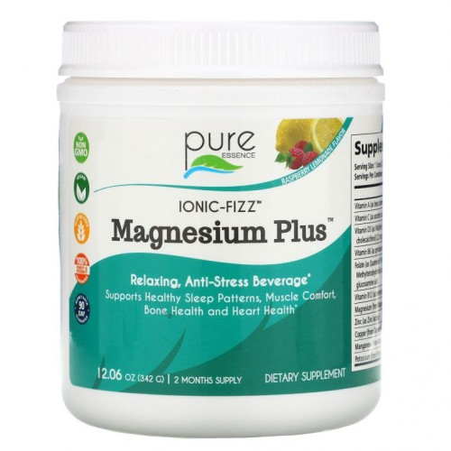 Pure Essence, Ionic-Fizz, Magnesium Plus, 라즈베리 레모네이드 맛, 342g(12.06oz)