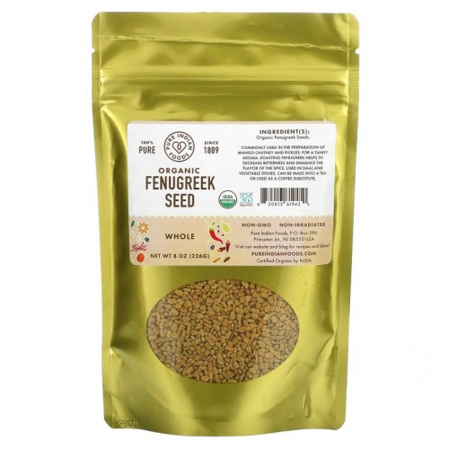 Pure Indian Foods, 유기농 호로파씨, 천연 씨앗, 226g(8oz)