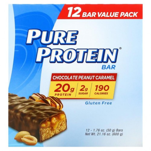 Pure Protein, 프로틴바, 초콜릿 피넛 캐러멜, 바 12개, 각 50g(1.76oz)