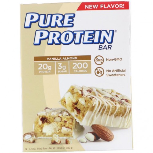 Pure Protein, 바닐라 아몬드 바, 6개입, 각 50g(1.76oz)