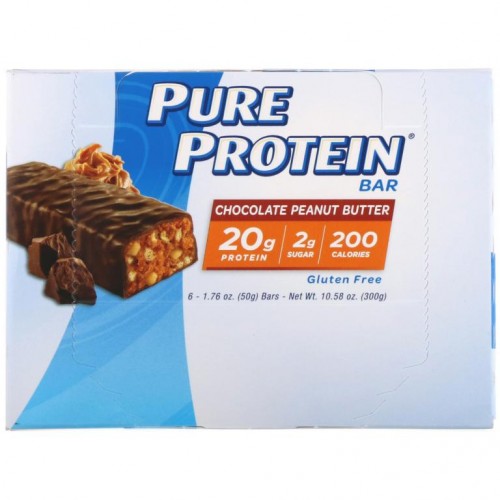 Pure Protein, 초코릿 땅콩 버터 바, 6 개, 1 개 당 1.76 oz (50 g)