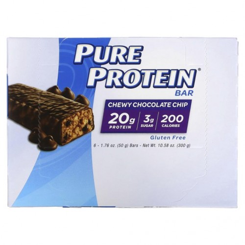 Pure Protein, Chew Chocolate Chip Bar(츄 초콜릿 칩 바), 6 바, 1.76 oz (50 g) 각