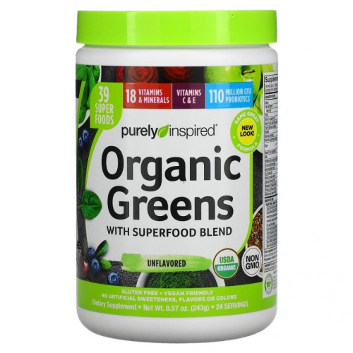 Purely Inspired, 슈퍼 푸드 혼합물이 함유된 Organic Greens, 무맛, 243g(8.57oz)