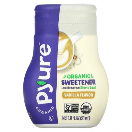 Pyure, 유기농 액상 스테비아 감미료, 바닐라 설탕 대용품, 케토, 53ml(1.8fl oz)