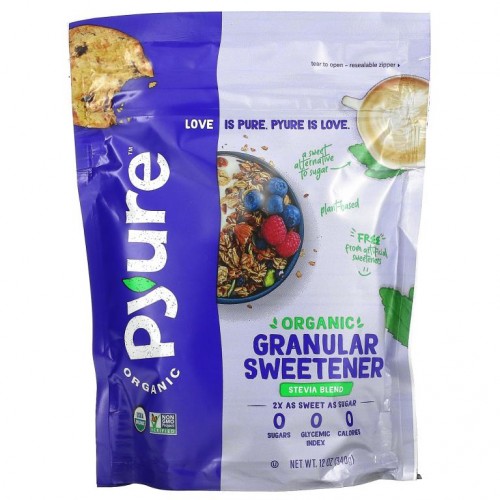 Pyure, 유기농 과립형 스테비아 감미료 혼합물, 다용도 설탕 대체품, 케토, 340g(12oz)