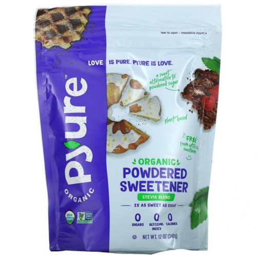 Pyure, 유기농 스테비아 감미료 혼합물 분말, 제과용 설탕 대체품, 케토, 340g(12oz)