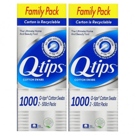 Q-tips, 면봉, 패밀리 팩, 2팩, 팩당 면봉 500개