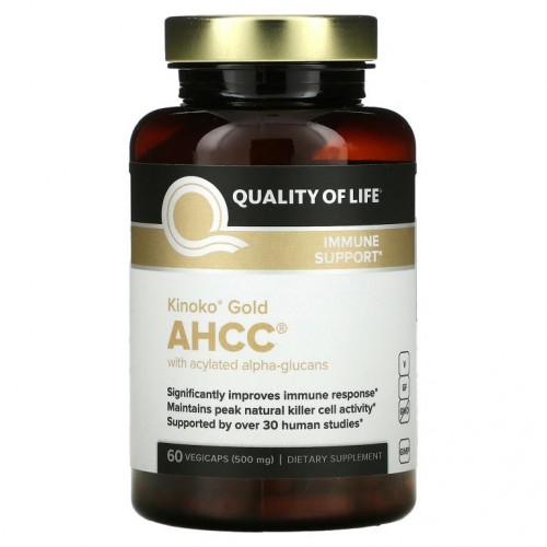 Quality of Life Labs, Kinoko Gold AHCC, 아세틸화알파글루칸 함유, 베지 캡슐 60정