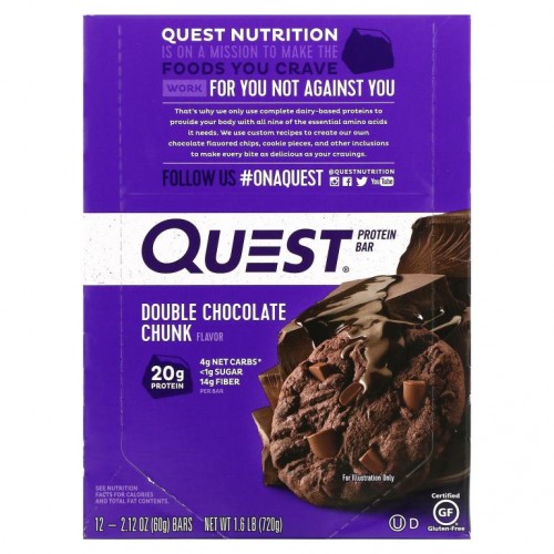 Quest Nutrition, 프로틴바, 더블 초콜릿 청크, 바 12개, 각 60g(2.12oz)