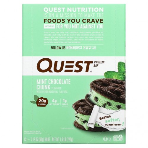 Quest Nutrition, 프로틴바, 민트 초콜릿 청크, 바 12개, 각 60g(2.12oz)