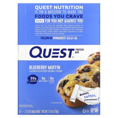 Quest Nutrition, 프로틴바, 블루베리 머핀, 바 12개, 각 60g(2.12oz)