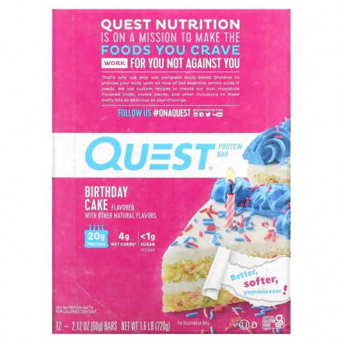 Quest Nutrition, 프로틴바, 생일 케이크, 12팩, 각 60g(2.12oz)