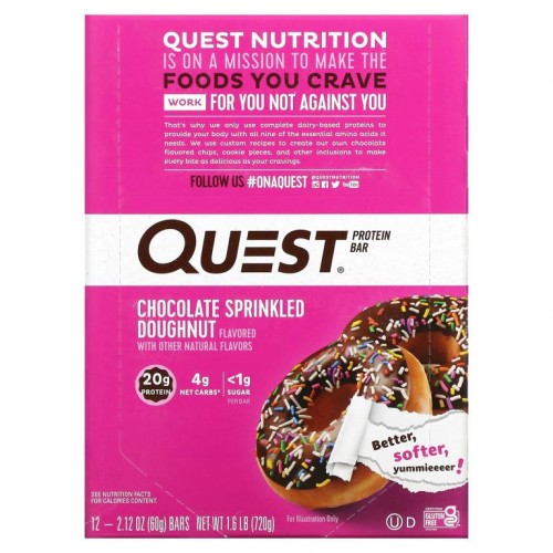 Quest Nutrition, 프로틴 바, 초콜릿 스프링클드 도넛, 12개입, 각 60g(2.12oz)