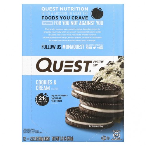 Quest Nutrition, 프로틴 바, 쿠키 & 크림, 바 12개, 각 60g(2.12oz)