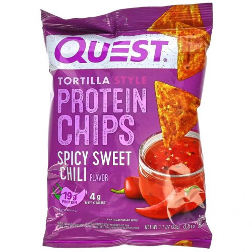 Quest Nutrition, 토르티야식 단백질 칩, 스파이시 스윗 칠리, 8봉, 각 32g(1.1oz)