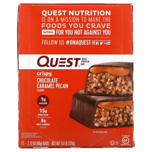 Quest Nutrition, Hero Protein Bar, Crispy Chocolate Caramel Pecan, 12 Bars, 2.12 oz (60 g) Each
