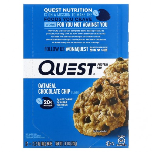 Quest Nutrition, MRE 바, 오트밀 초콜릿 칩, 바 12개, 각 60g(2.12oz)