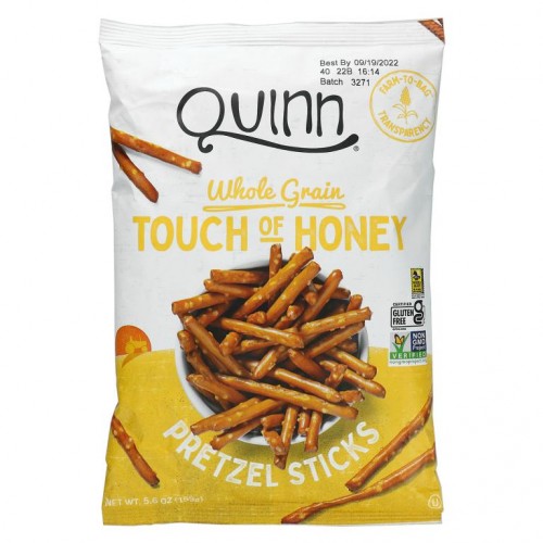 Quinn Popcorn, 프레즐 스틱, 통곡물, 터치오브허니, 159g(5.6oz)
