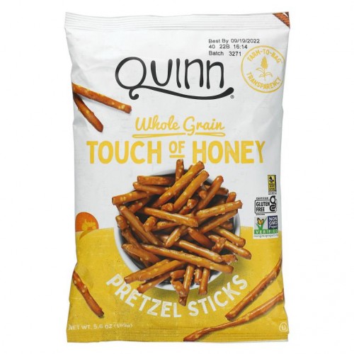 Quinn Popcorn, 프레즐 스틱, 통곡물, 터치오브허니, 159g(5.6oz)
