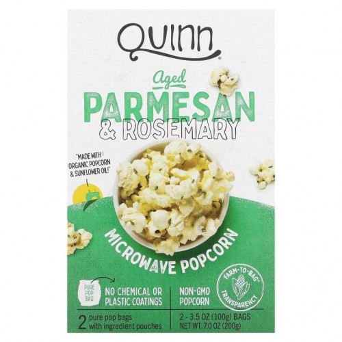 Quinn Popcorn, 전자레인지용 팝콘, 숙성 파마산 & 로즈메리, 2봉지, 각 100g(3.5oz)